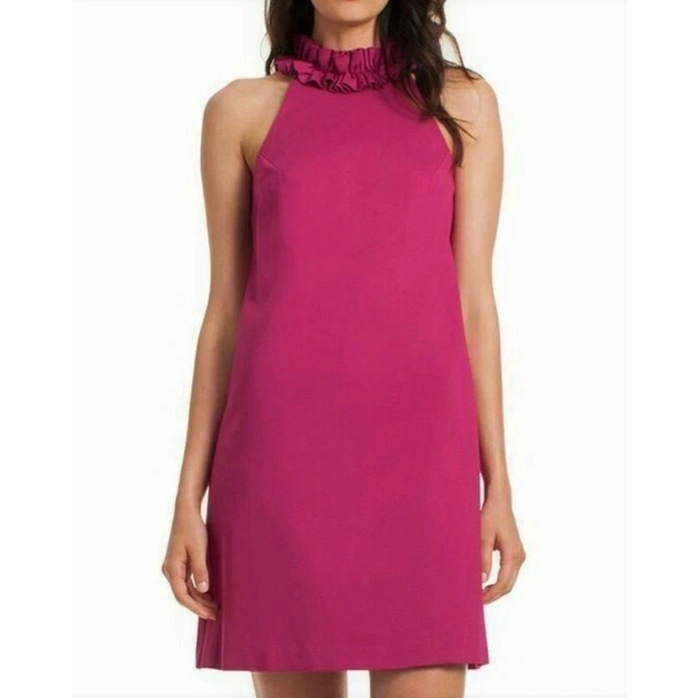 Trina Turk Halter Ruffle Neck Shift Dress 10 Pink Cocktail Party Mini NWT